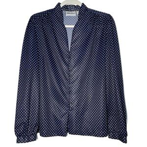 Objectives Navy Blue Polka Dot Blouse 70s/80s Style Size 12 Navy Polka Dot NWOT‎